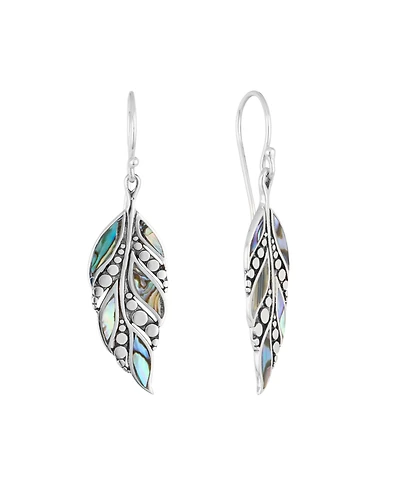 Macy's Abalone Oxidized Dotted Feather Drop Earrings