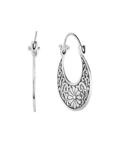 Macy's Oxidized Flower Swirl 1.15" Hoop Earrings