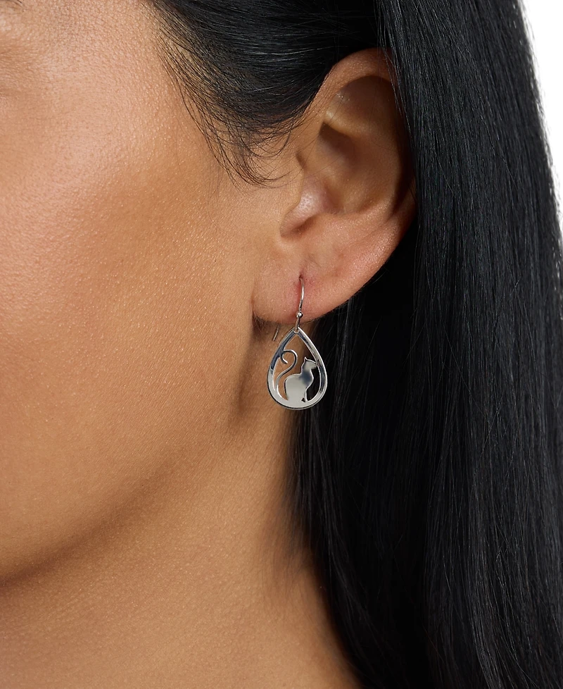 Macy's Laser Cut Cat Teardrop Earrings