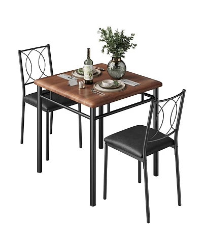 homfan Space-Saving 3-Piece Dining Table Set for 2 - Vintage Wooden with Cushioned Upholstered Chairs