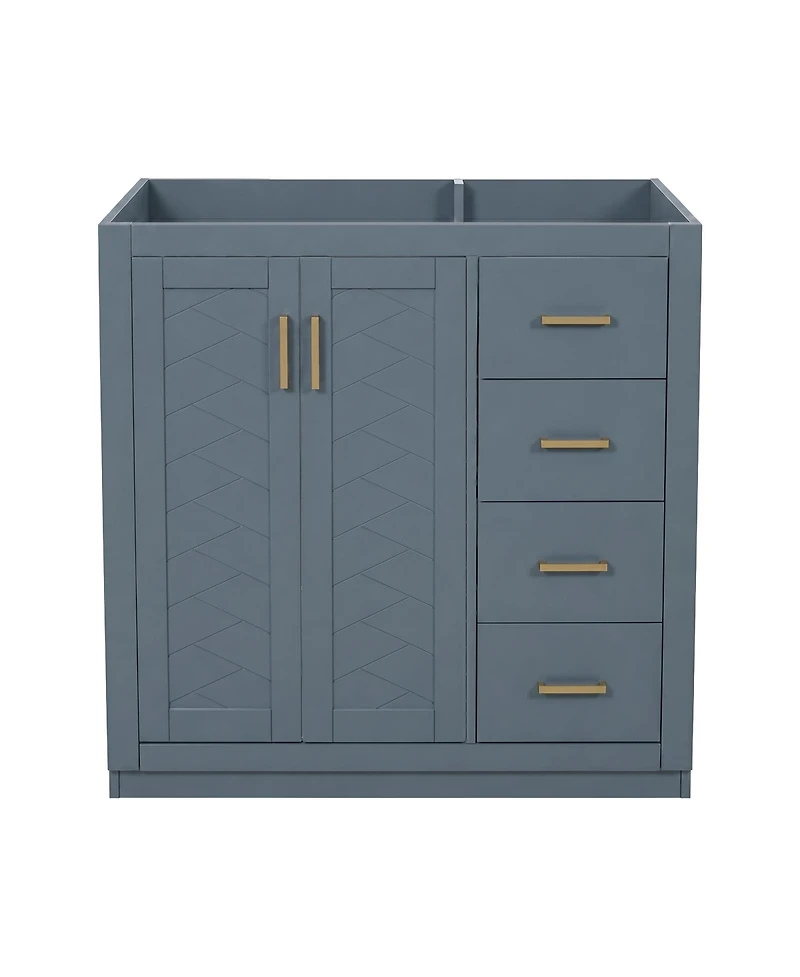Busdays 36 Inch Bathroom Vanity without Top Sink Solid Wood Frame Freestanding Storage Cabinet with 3 Drawers and Doors Basin Not Included