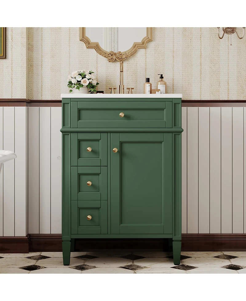 Busdays 24 Inch Bathroom Vanity with Top Sink Modern Storage Cabinet with 2 Drawers and a Tip Out Drawer Single Sink