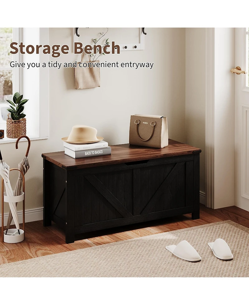 homfan Storage Bench, 39 Inch Wood Lift Top Entryway Organizer Chest with Slow Close Hinges, Coffee Table for Living Room