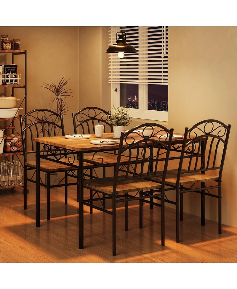 homfan Modern Dining Table Set for 4, Rectangular Kitchen Table and Chairs, Metal Frame Dining Set for Breakfast Nook, Dining Room, or Living Room