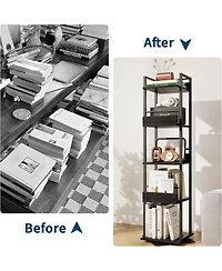 gaomon 5-Tier Rotating Corner Bookshelf Industrial Storage Wood for Small Space