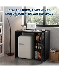 gaomon 37.4 Mini Fridge Cabinet Barn Door Outlet Space Saving Shelf Organizer