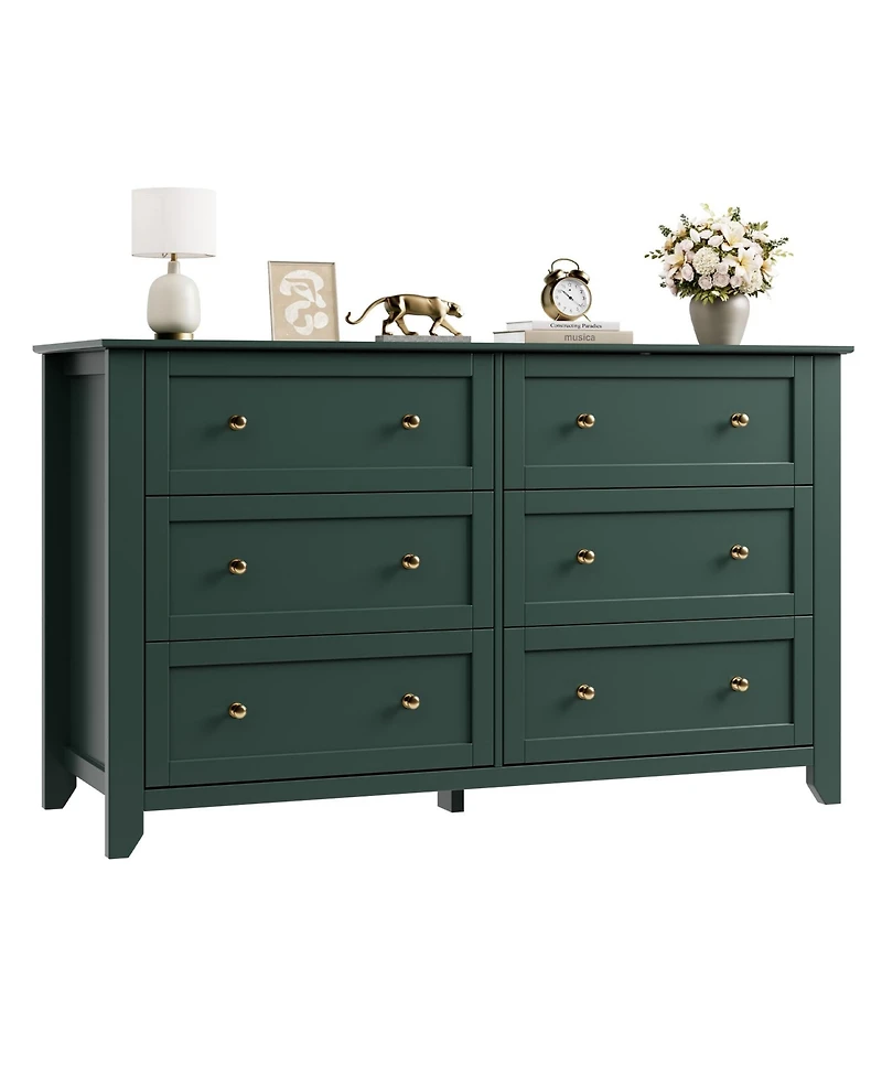 gaomon 54" Wide 6-Drawer Dresser with Metal Knobs, Modern Chest for Bedroom and Living Room