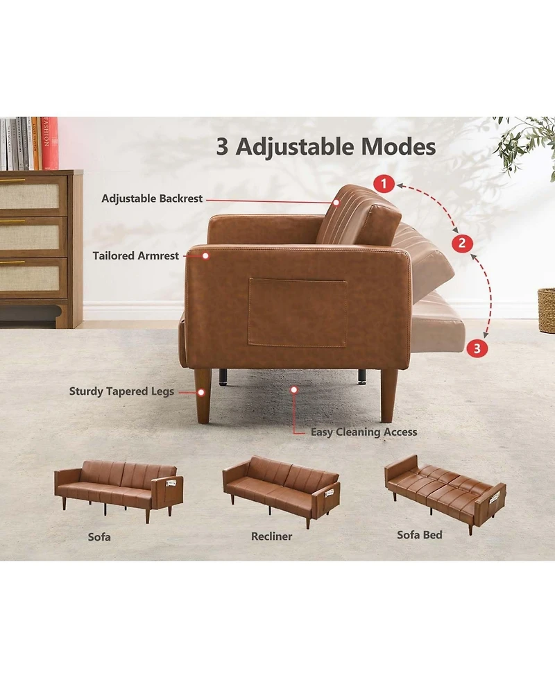 gaomon 75" Futon Sofa Bed Mid-Century Futon Couch, Pu Leathe Convertible Sleeper Couch with Adjustable Backrest