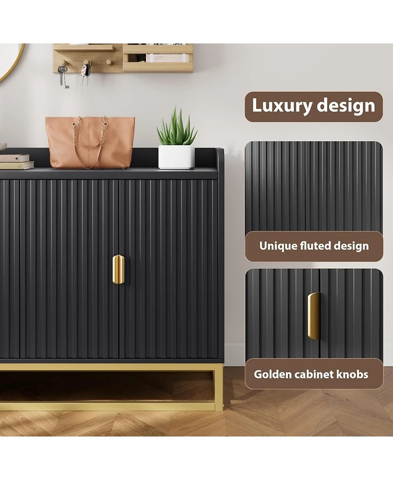 gaomon 47.2 Inch Fluted Sideboard with Storage Cabinet, Modern Kitchen Sideboard with Adjustable Shelves
