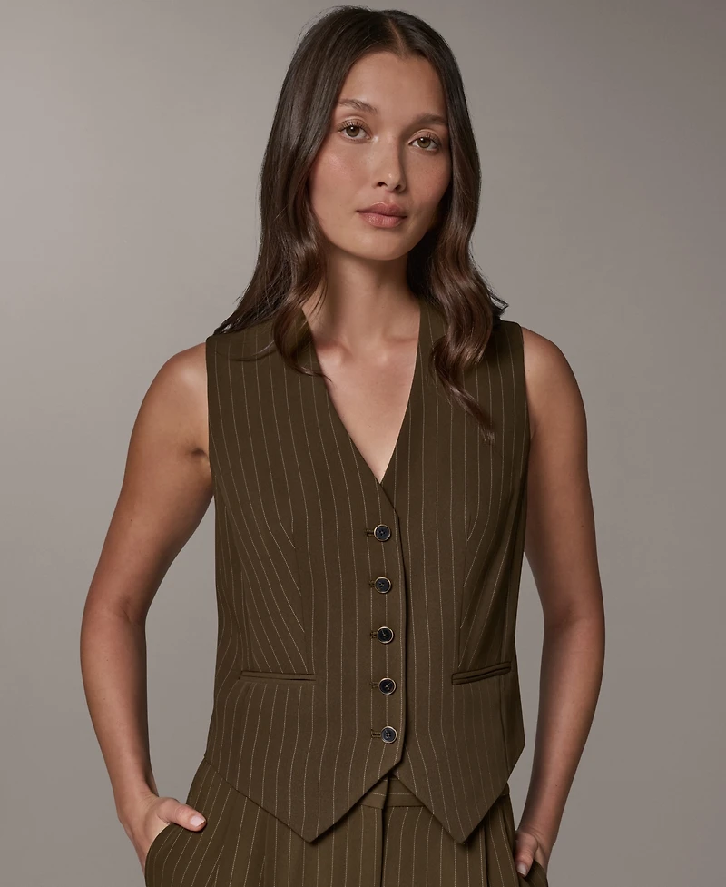Donna Karan New York Women's Cropped Pinstripe Sleeveless Vest