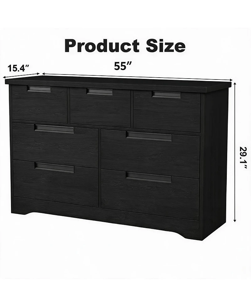 gaomon 7 Drawer Dresser for Bedroom, Natural Modern Double Dresser Organizer with Embedded Handles Design