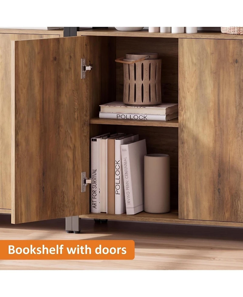 gaomon 5-Tier Bookshelf with Doors – 71.1" Industrial Display Shelf with Metal Frame, Adjustable Shelf and Protective Rails for Living Room