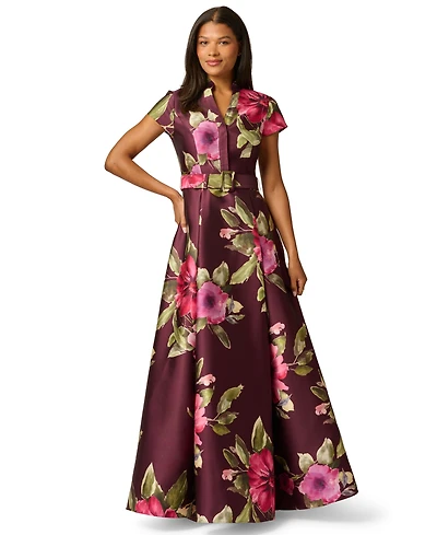 Adrianna Papell Women's V-Neck Floral Ball Gown