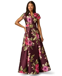 Adrianna Papell Women's V-Neck Floral Ball Gown