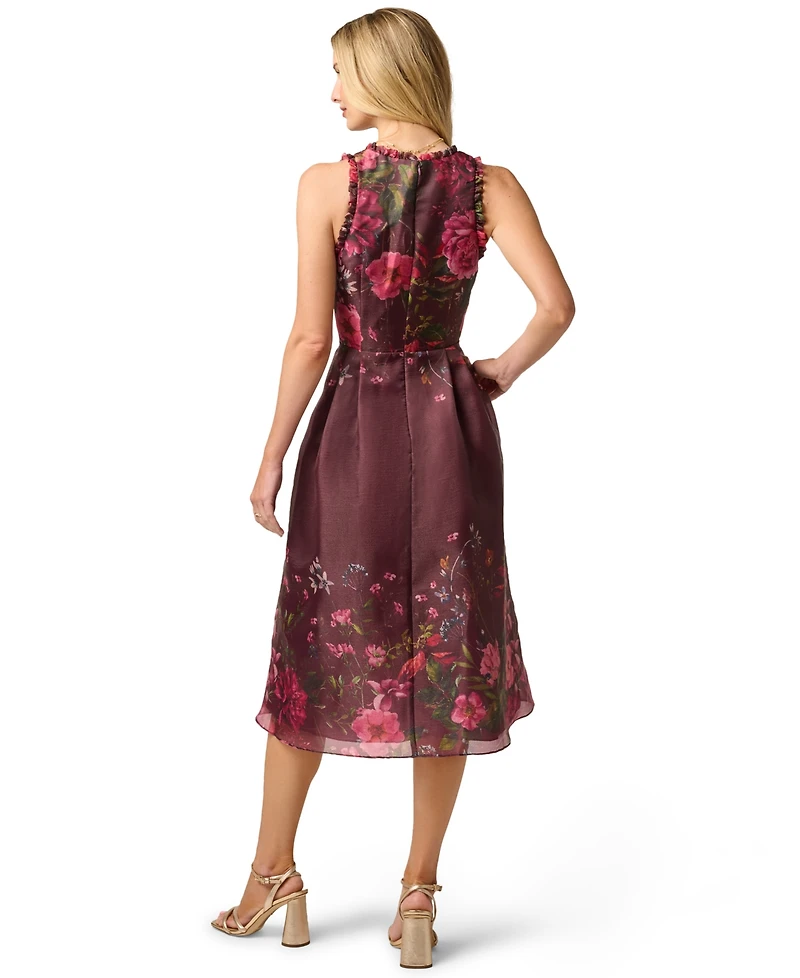 Adrianna Papell Women's V-Neck Printed Organza Midi Dress