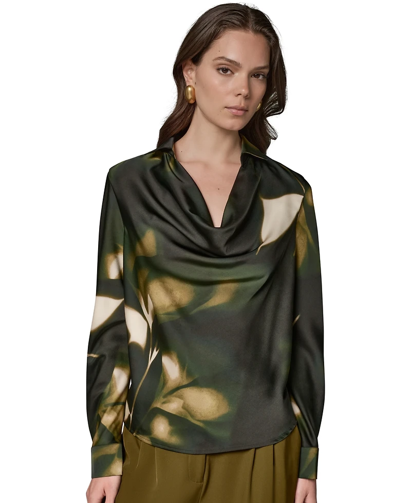 Donna Karan New York Women's Printed Satin Long-Sleeve Top