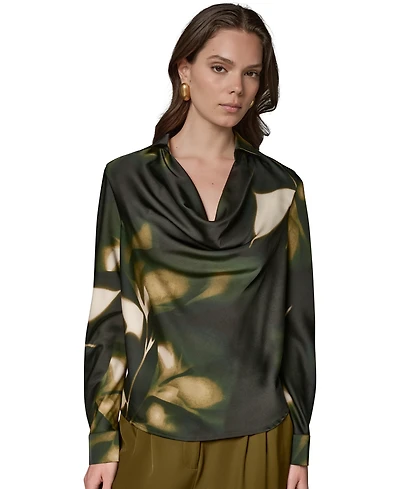 Donna Karan New York Women's Printed Satin Long-Sleeve Top