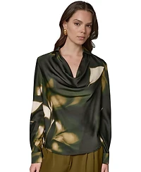 Donna Karan New York Women's Printed Satin Long-Sleeve Top