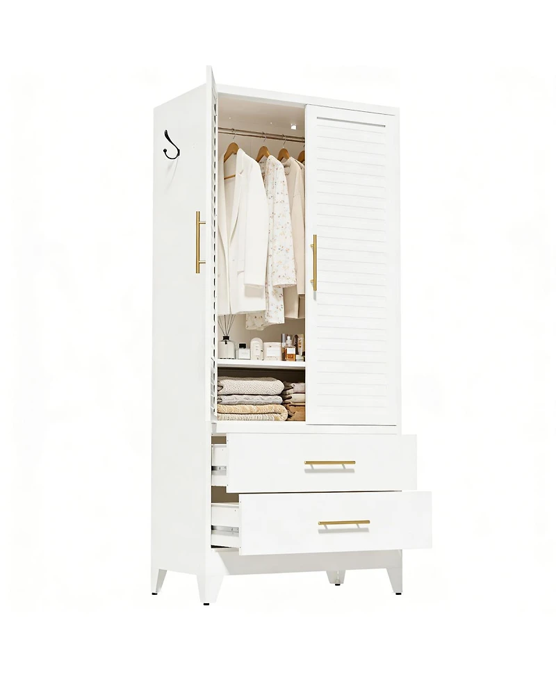 Streamdale Furniture 71 Inch Metal Wardrobe Closet with 2 Doors and Drawers