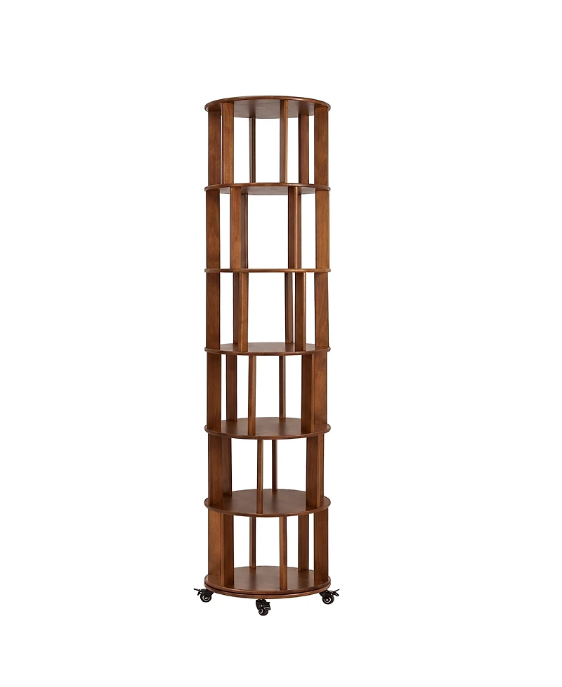 Streamdale Furniture 6-Tier Rotating Solid Wood Bookshelf Tower with Wheels