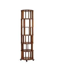 Streamdale Furniture 6-Tier Rotating Solid Wood Bookshelf Tower with Wheels