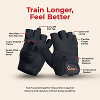 Sunny Health & Fitness Weightlifting Gloves, with Foam-Padded Palm and Enhanced Grip Control for Strength Training