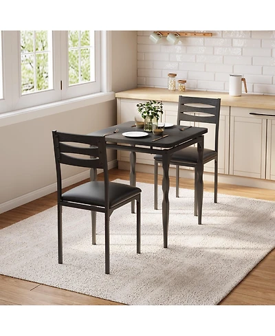 homfan Dining Table Set of 3, Wooden Kitchen with Spiral Metal Legs and Cushioned Chairs
