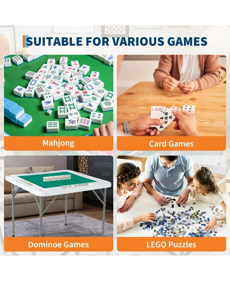 gaomon 4 Player Folding Mahjong Table with Wear-Resistant Tabletop, Portable Square Card Desk and Chip Trays for Mahjong Poker Puzzles