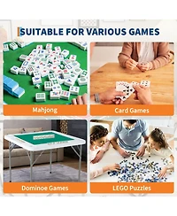 gaomon 4 Player Folding Mahjong Table with Wear-Resistant Tabletop, Portable Square Card Desk and Chip Trays for Mahjong Poker Puzzles