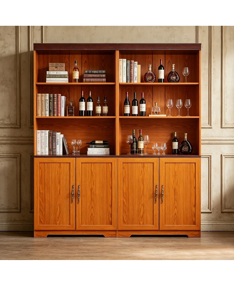 Streamdale Furniture 2-Piece Tall Storage Bookcase with Adjustable Shelves and Cabinet