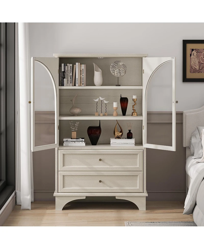 Streamdale Furniture Glass Door Display Cabinet with 2 Drawers and Adjustable Shelf