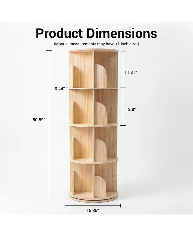 Streamdale Furniture 4-Tier Rotating Wooden Bookshelf, 360 Spinning Floor Display Shelf