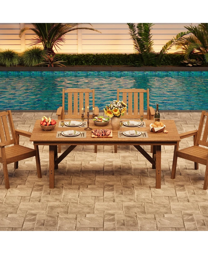 homfan Outdoor Dining Table Set for 4, 5 Piece Patio Hdpe Slatted Table and Chairs Set with Umbrella Hole, All Weather Durable Garden Dining Set