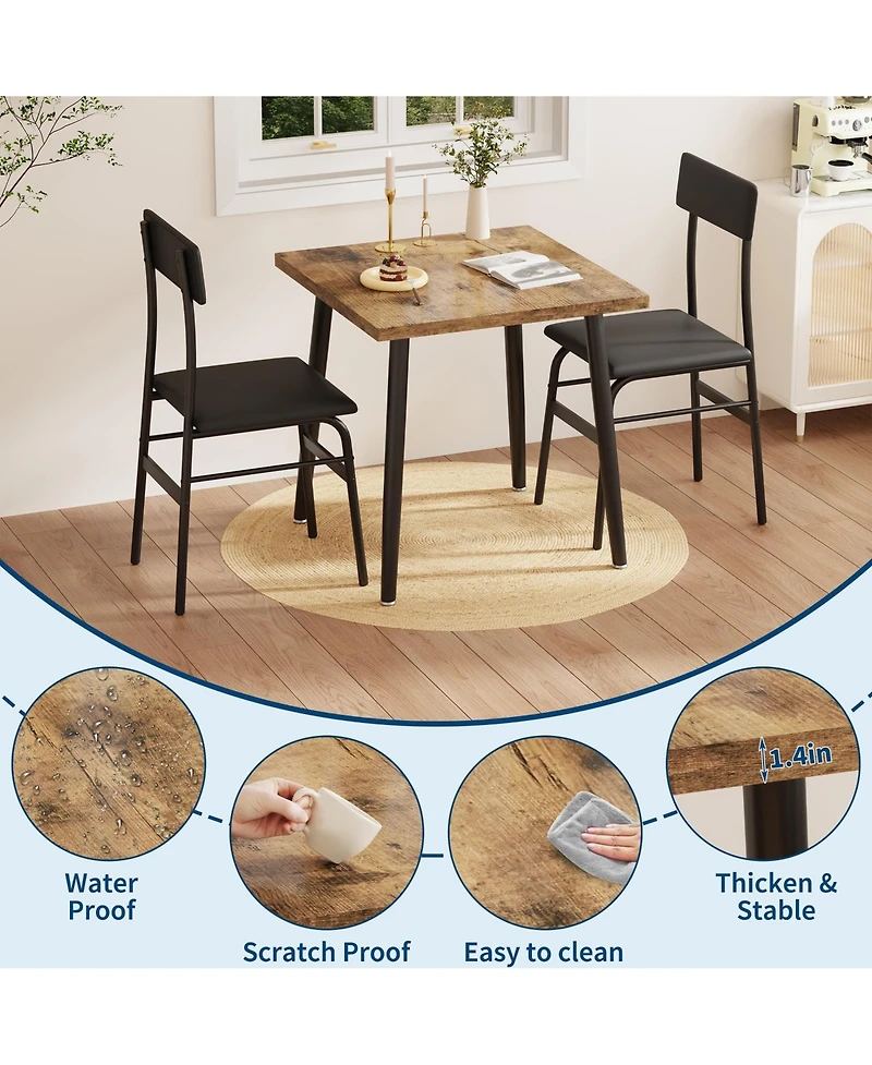 homfan 3 Piece Dining Table Set for 2 Space Saving Wood and Metal Table with 2 Upholstered Chairs Perfect for Apartments and Breakfast Nooks