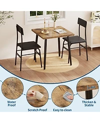 homfan 3 Piece Dining Table Set for 2 Space Saving Wood and Metal Table with 2 Upholstered Chairs Perfect for Apartments and Breakfast Nooks