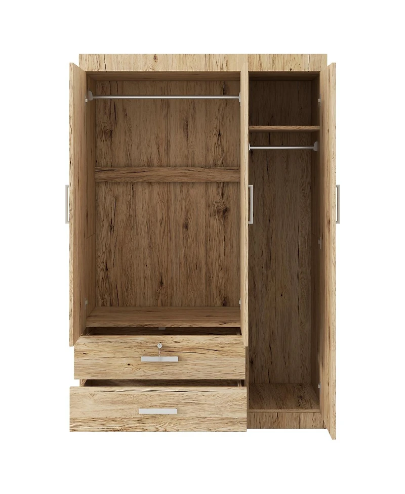 Streamdale Furniture 3-Door Storage Armoire with 2 Drawers and 2 Hanging Rods, Sonoma Oak
