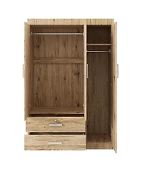 Streamdale Furniture 3-Door Storage Armoire with 2 Drawers and 2 Hanging Rods, Sonoma Oak