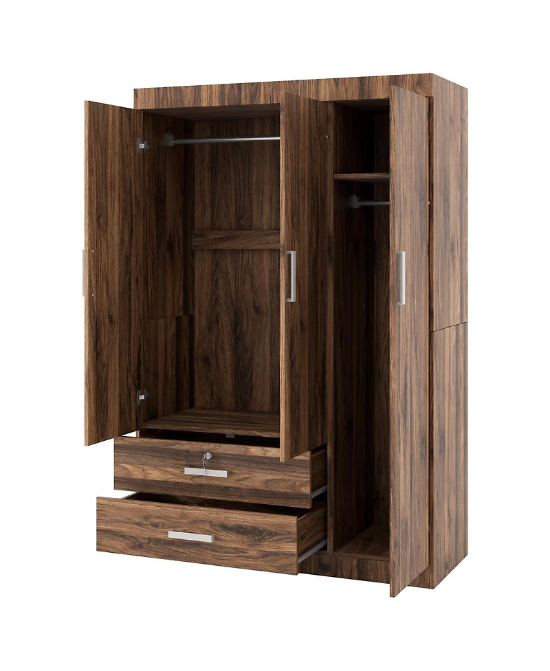 Streamdale Furniture 3-Door Storage Armoire with 2 Drawers and 2 Hanging Rods