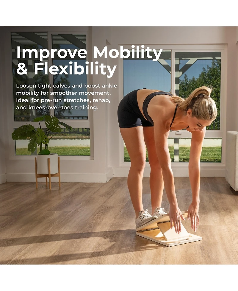 Sunny Health & Fitness Adjustable Wooden Slant Board - 450 lb Capacity Calf Stretcher and Atg Split Squat Wedge