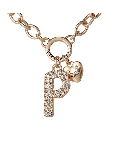 Juicy Couture Bubble Letter Necklace for Women with Clear Stones 18"+2", Chunky Initial Necklace