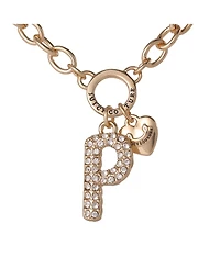Juicy Couture Bubble Letter Necklace for Women with Clear Stones 18"+2", Chunky Initial Necklace
