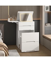 Homsee 20-Inch Vanity Table with Led Mirror and Storage Drawers - Makeup Desk with Foldable Side Table and Stool