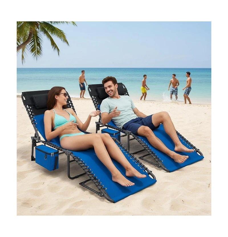 gaomon Chaise Lounge Chair Outdoor, 5-Position Adjustable Sun Tanning Chair with Carrying Handle and Side Pocket