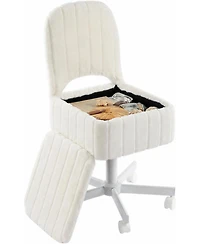 gaomon Large Vanity Stool Chair with Storage and Folding Back, Height Adjustable Lift Ottoman with 360degree(s) Swivel and Quiet Wheels