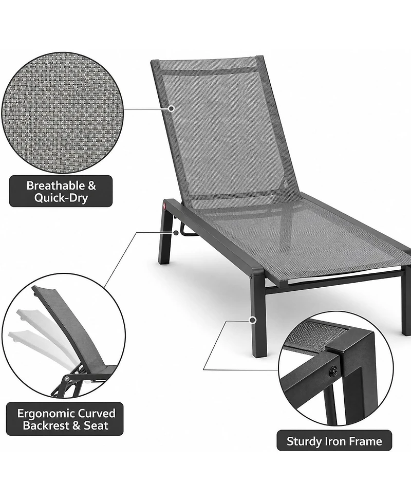 gaomon Textilene Chaise Lounge Chairs Set of 2 - Adjustable Patio Reclining Chairs with Steel Frame for Poolside and Garden