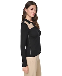 Dkny Women's Colorblock Collared Button-Up Ultralight Top