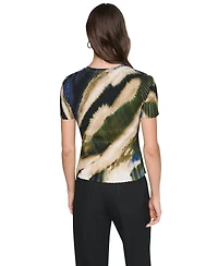 Dkny Women's Printed Rib Knit Crewneck Short-Sleeve Sweater