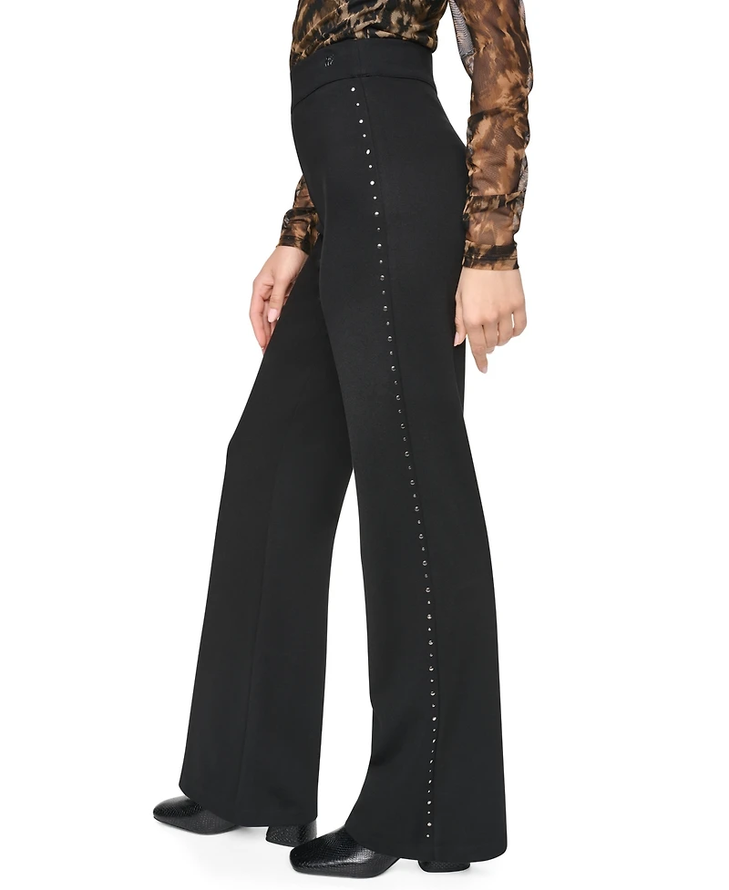 Dkny Women's Stud Detail Pull-On Wide-Leg Ponte Pants
