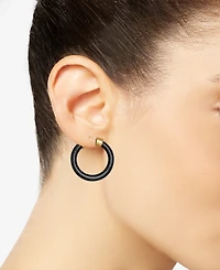 Donna Karan New York Black Leather Gold-Tone Hoop Earrings
