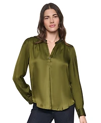 Dkny Women's V-Neck Satin Long-Sleeve Top